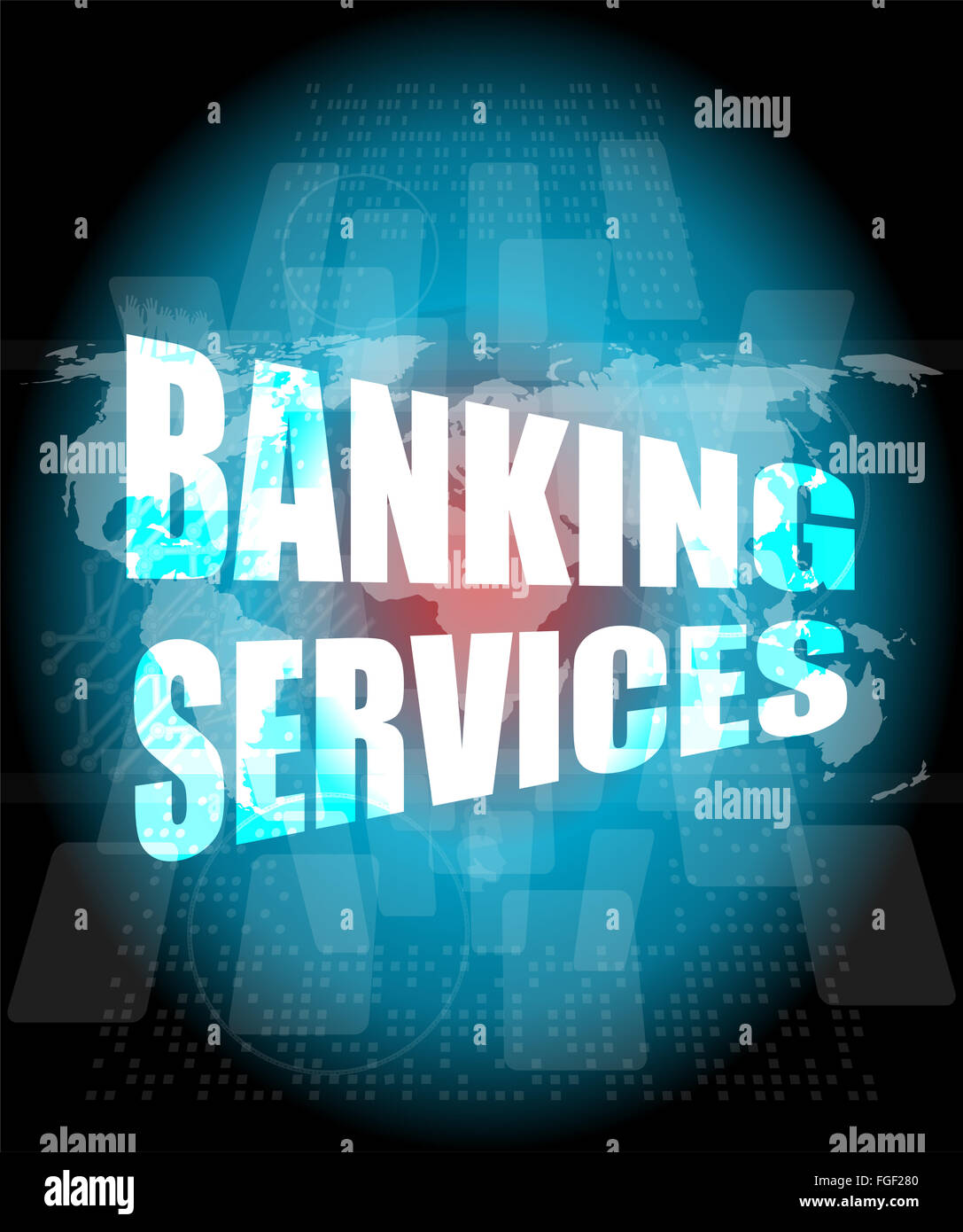 Worte, die banking-Dienstleistungen auf dem digitalen Bildschirm, Business-Konzept Stockfoto