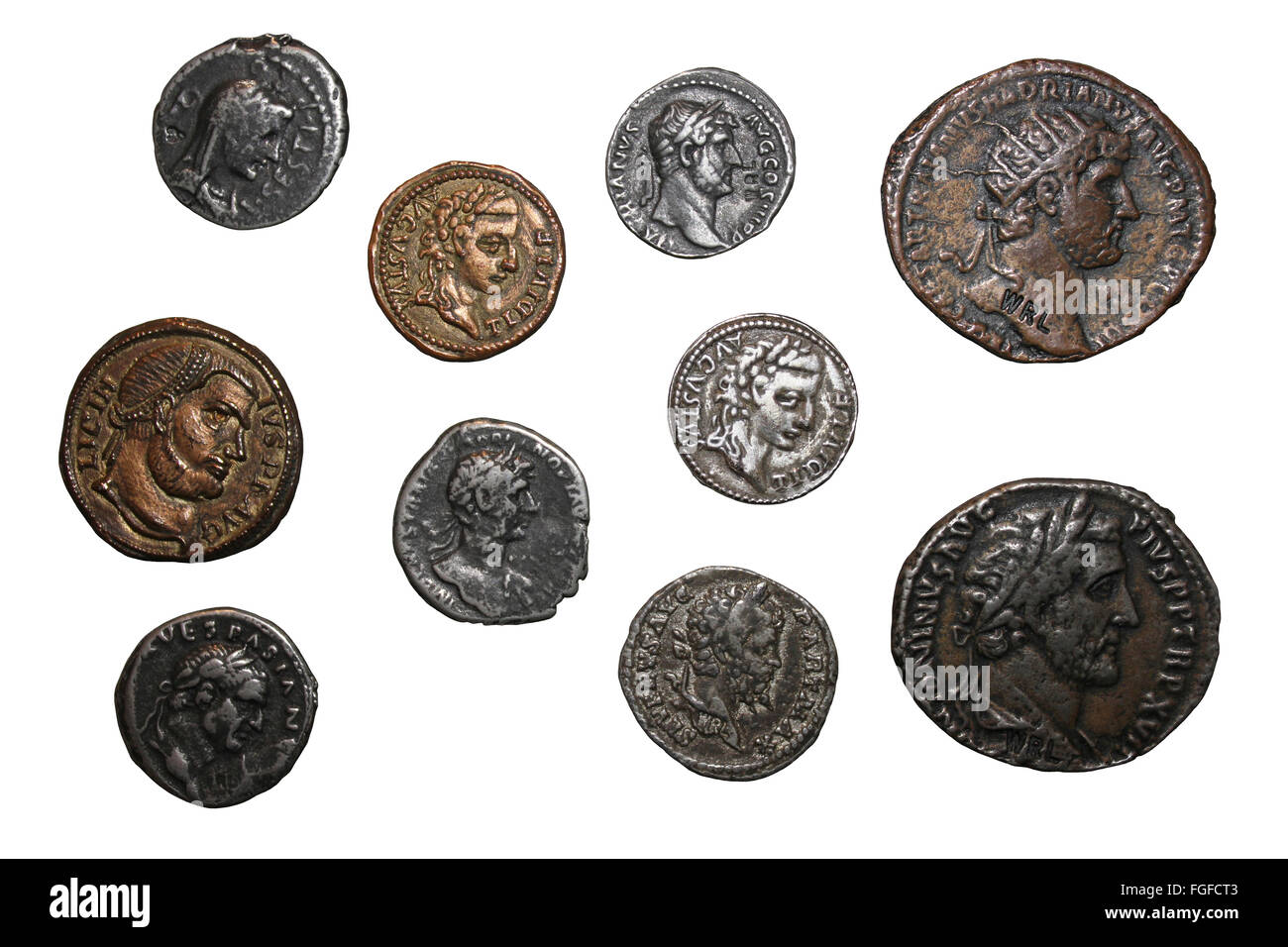 Ausschnitt des Replica römische Münzen Stockfoto