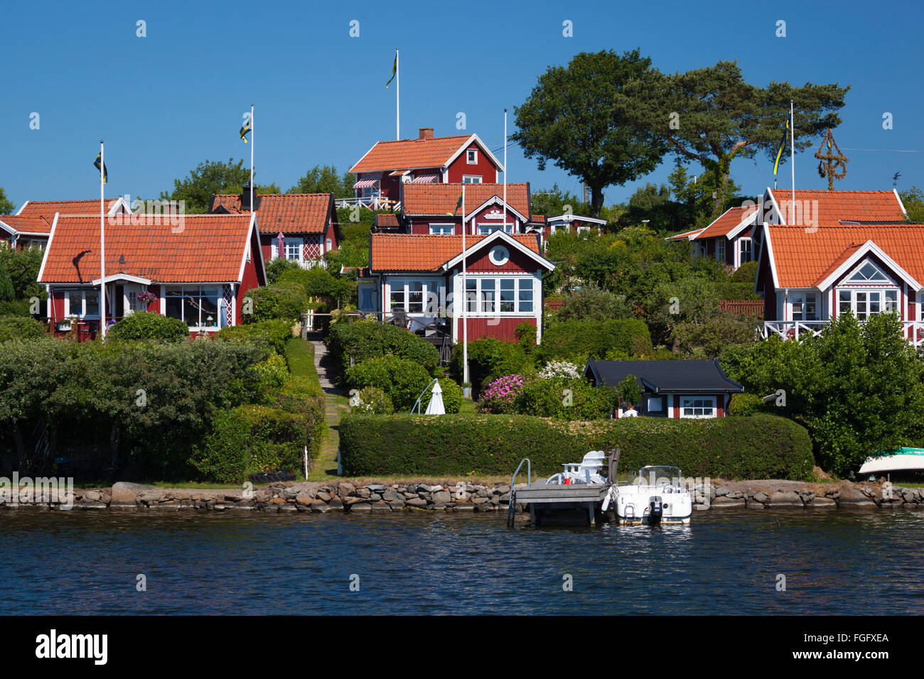 Roten Ferienhäuser von Brandaholm, Dragso Insel, Karlskrona, Blekinge, Südschweden, Schweden, Skandinavien, Europa Stockfoto