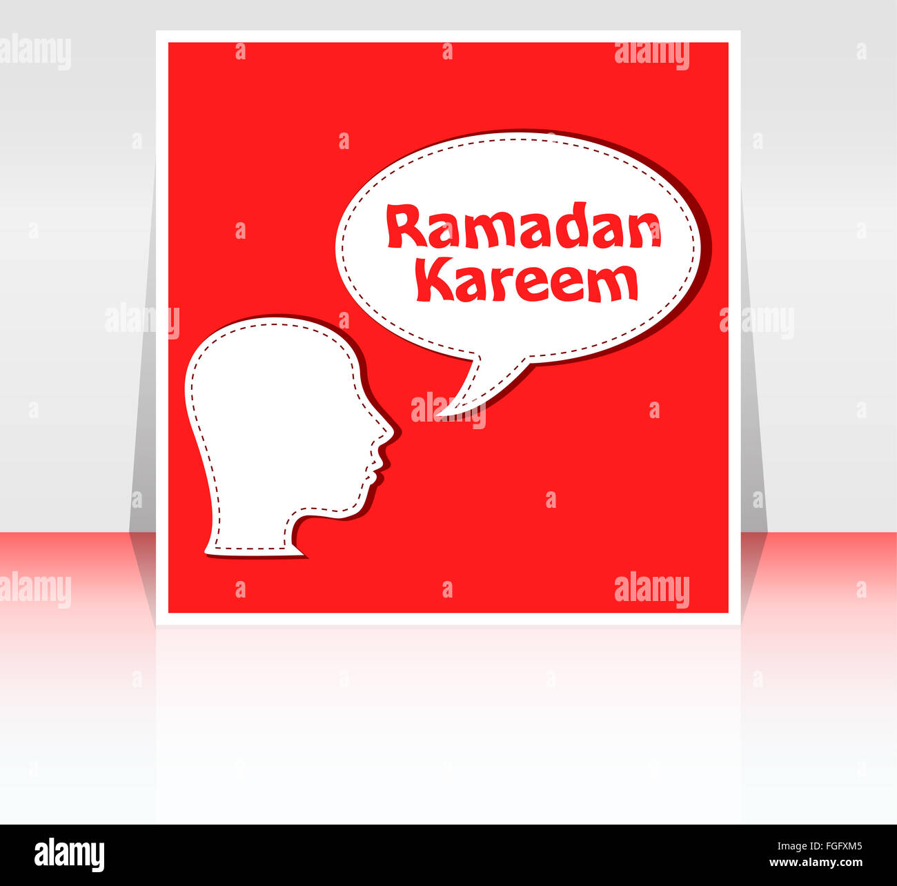 Kopf des Mannes mit Sprechblasen mit Ramadan Kareem Wort darauf Stockfoto