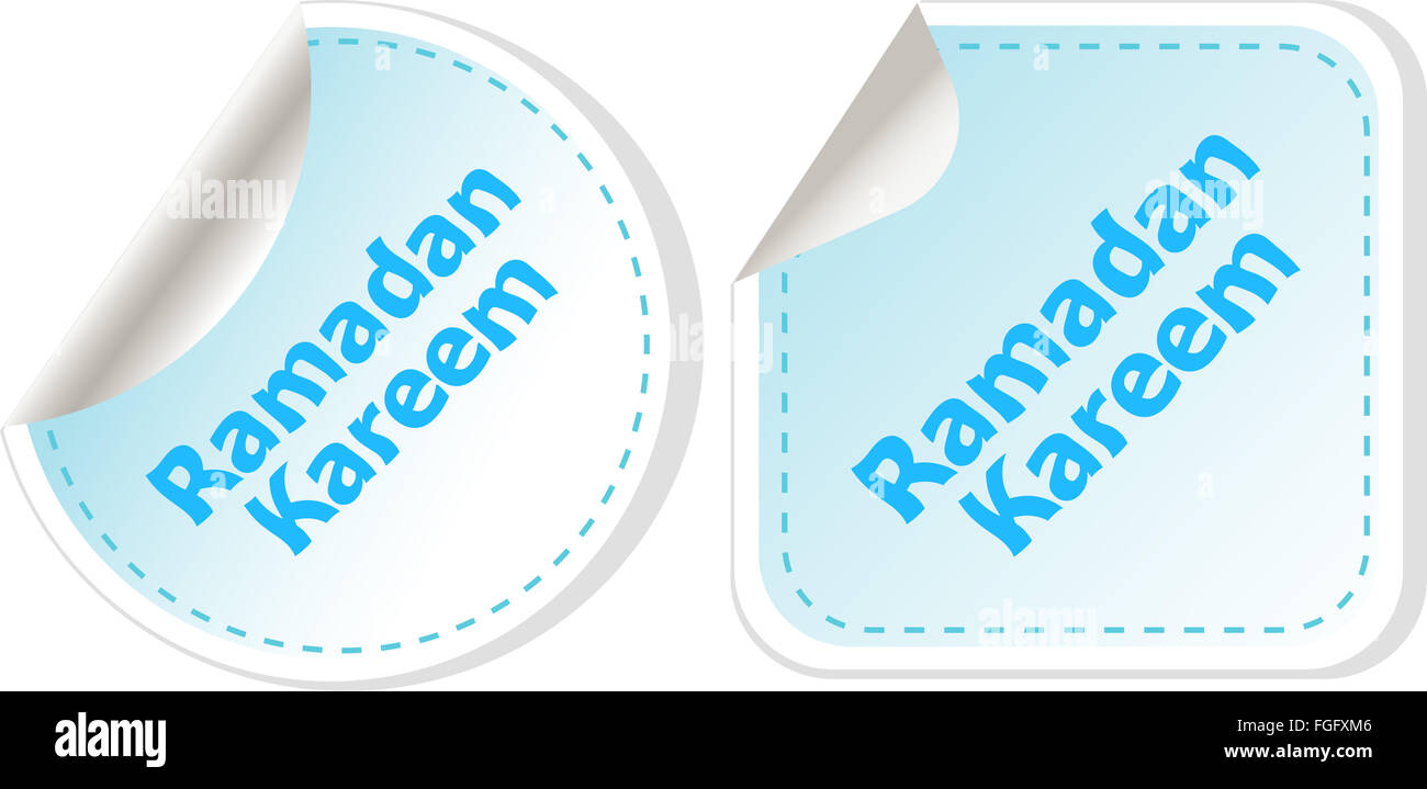 Arabisch-islamische Kalligraphie Text Ramadan Kareem Aufkleber label Tag Satz isoliert auf weiss Stockfoto
