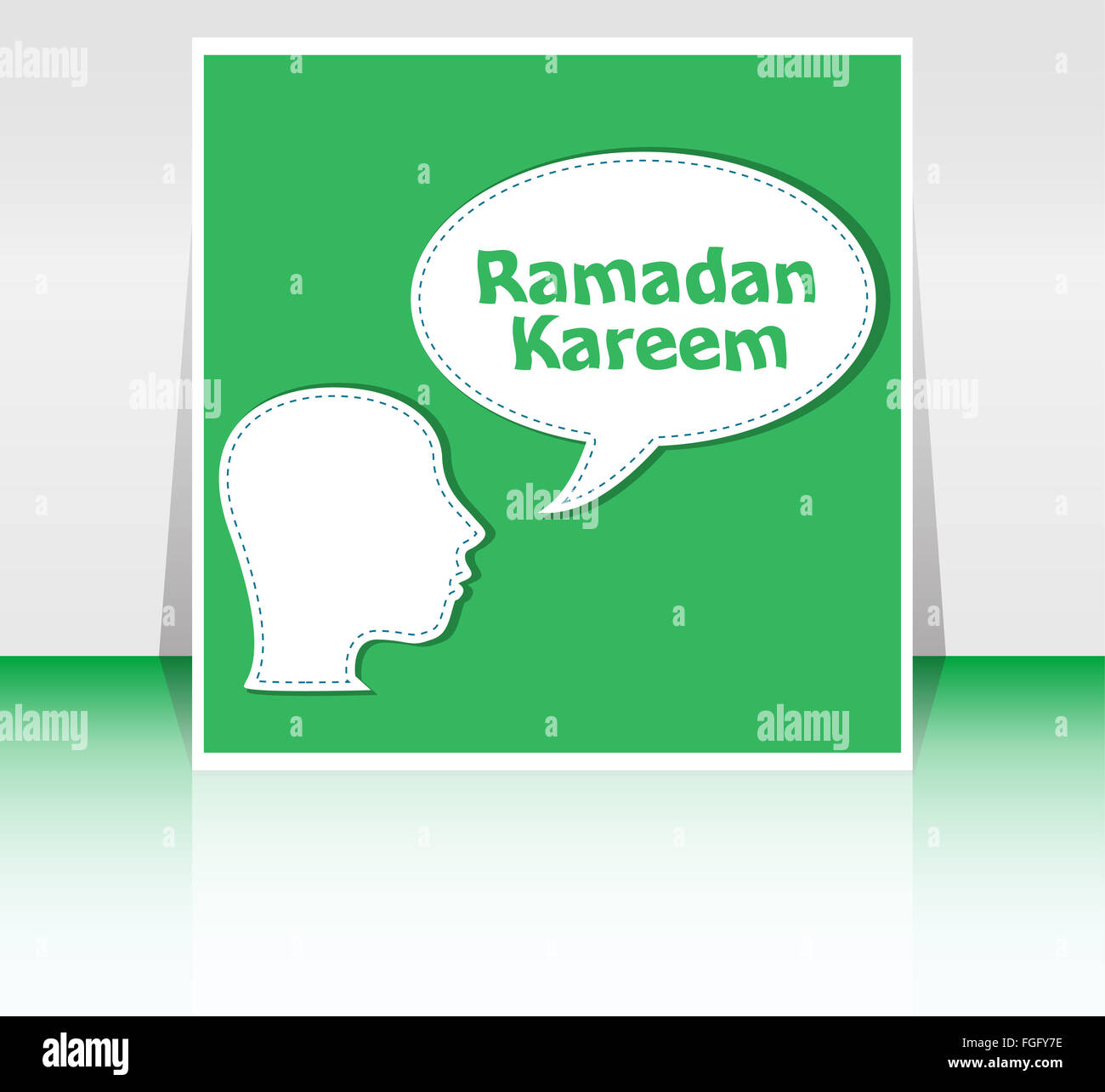 Kopf des Mannes mit Sprechblasen mit Ramadan Kareem Wort darauf Stockfoto