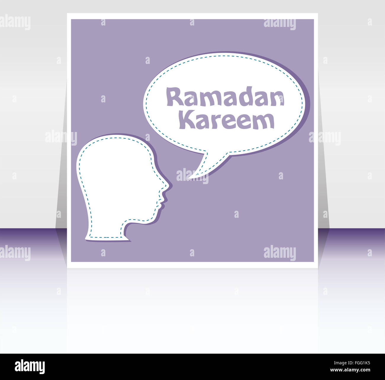 Kopf des Mannes mit Sprechblasen mit Ramadan Kareem Wort darauf Stockfoto