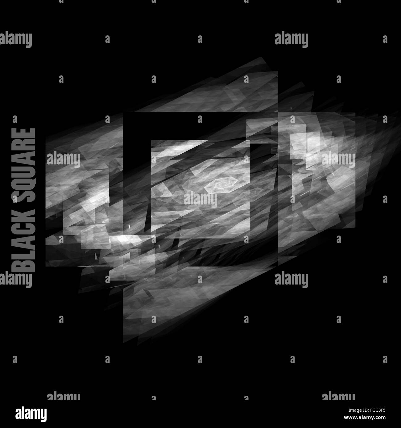 Schwarzes Rechteck. Abstrakte strukturierte Fraktale Quadrat auf schwarzem Hintergrund isoliert Stockfoto