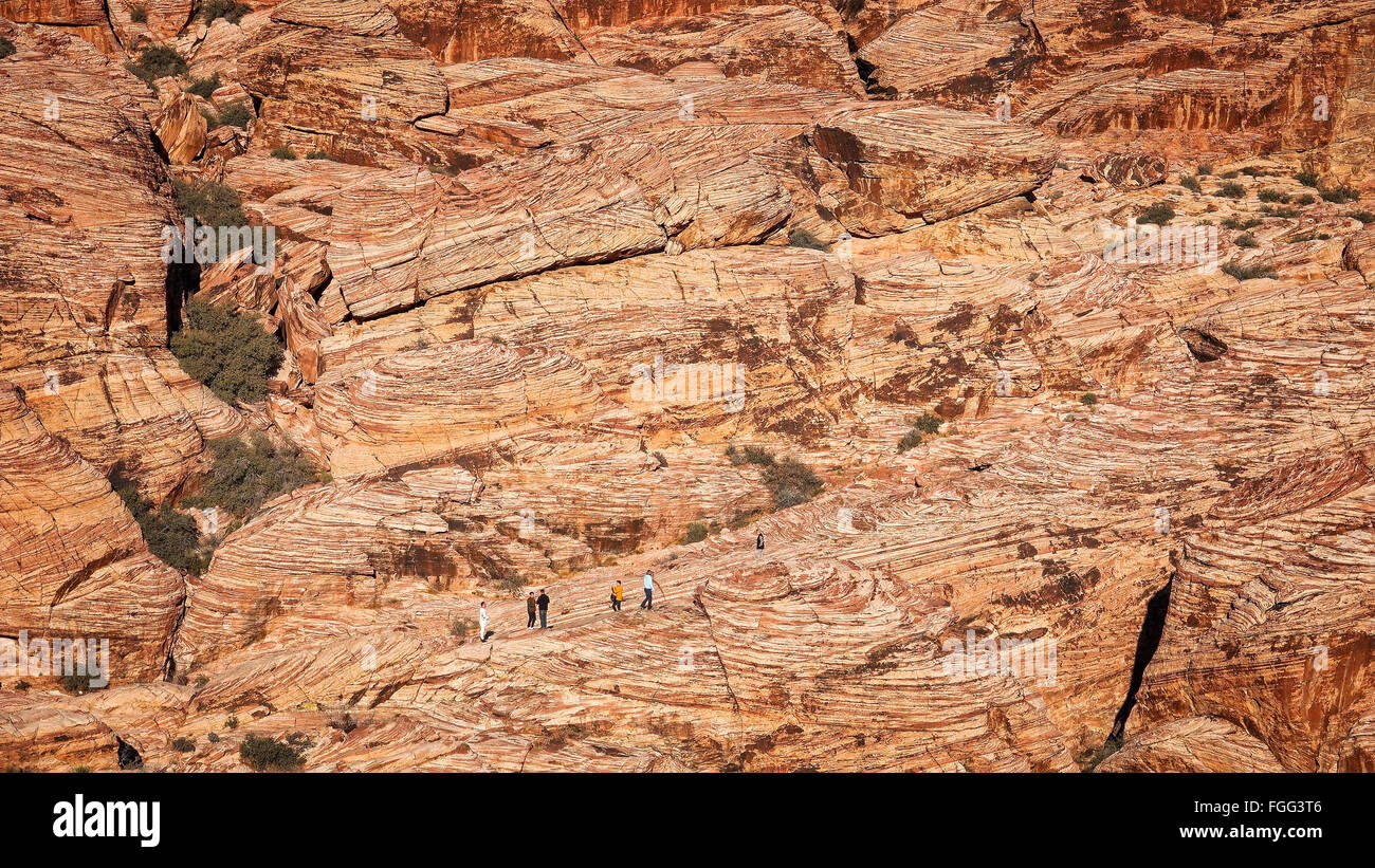 Touristen entdecken die bunten Felsen von Calico 1 im Red Rock Canyon in der Nähe von Las Vegas Stockfoto