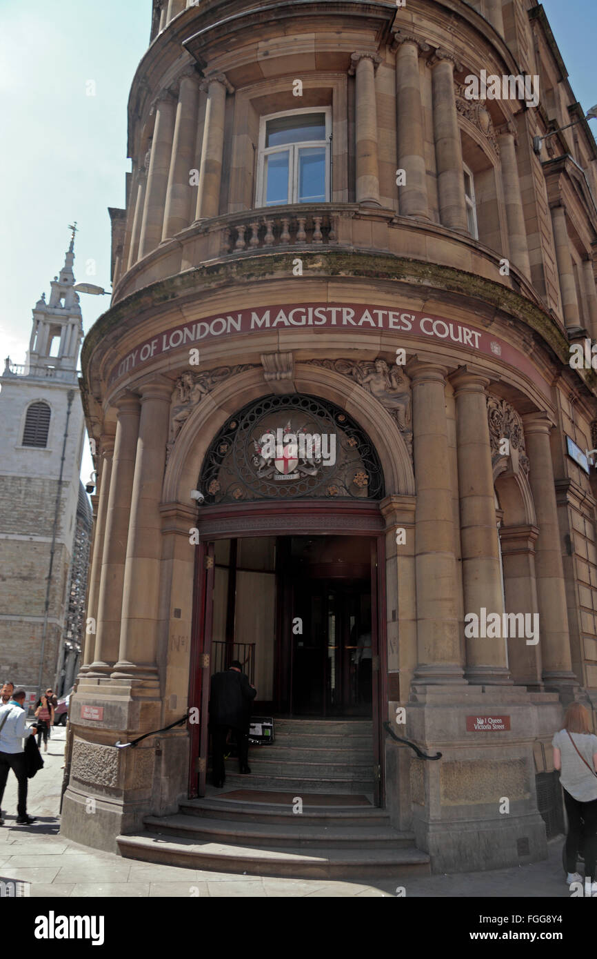 Der Eingang zur Stadt London Magistrates Court in der City of London, UK. Stockfoto