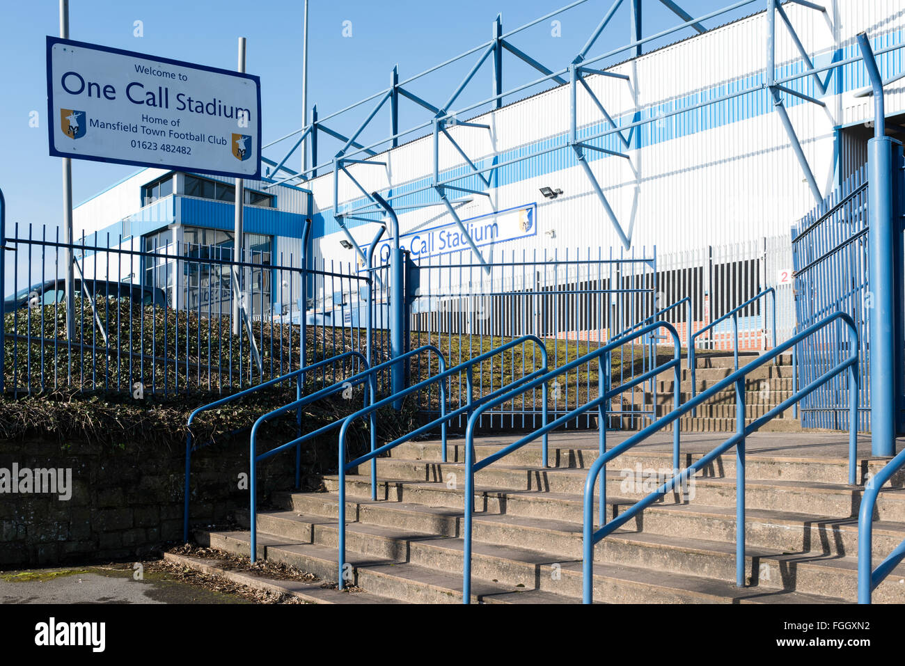 Mansfield Town Football Club ein Anruf Stadion, Nottinghamshire, UK. Stockfoto