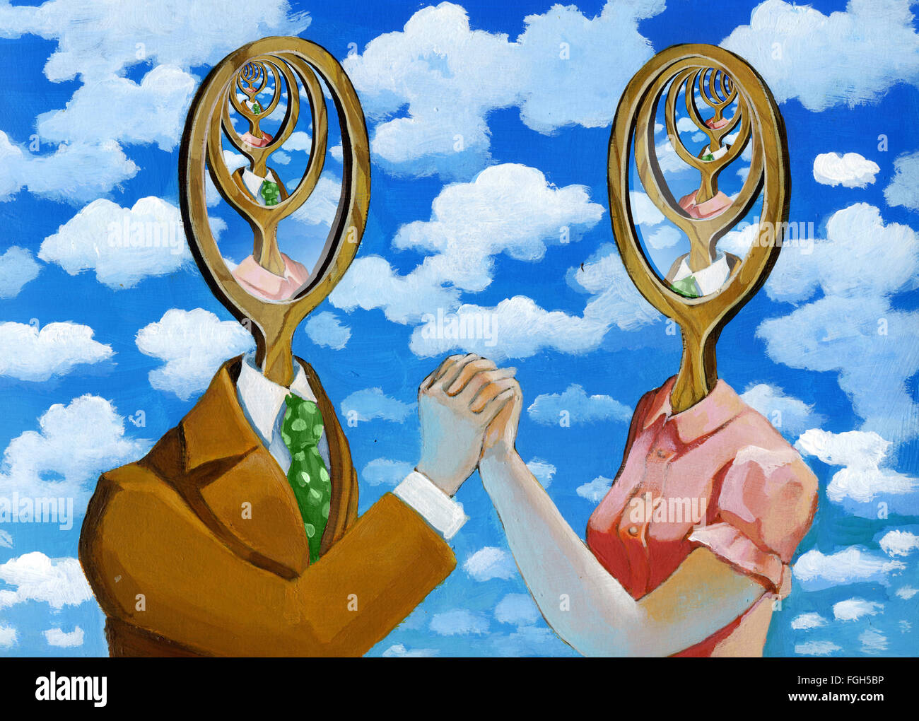 ein Mann und eine Frau spiegeln sich in einander und das unendliche zu  schaffen, wie zwei Spiegel gegenüber gestellt Stockfotografie - Alamy