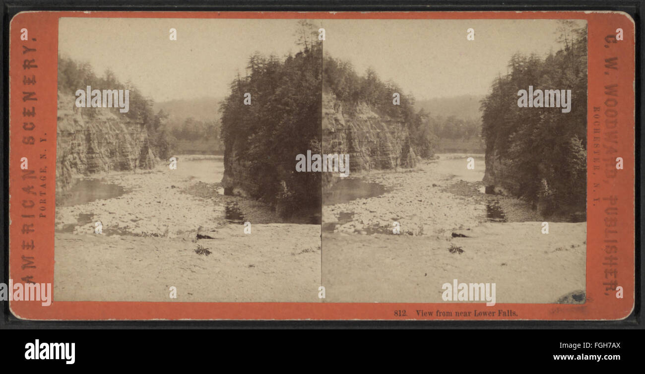 Dieses Foto von C.W. Woodward bietet eine malerische Aussicht in der Nähe der Lower Falls und zeigt die natürliche Schönheit der Gegend. Stockfoto