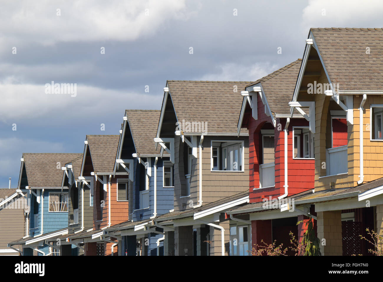 Reihe von modernen Häusern in Vancouver BC, Kanada Stockfoto