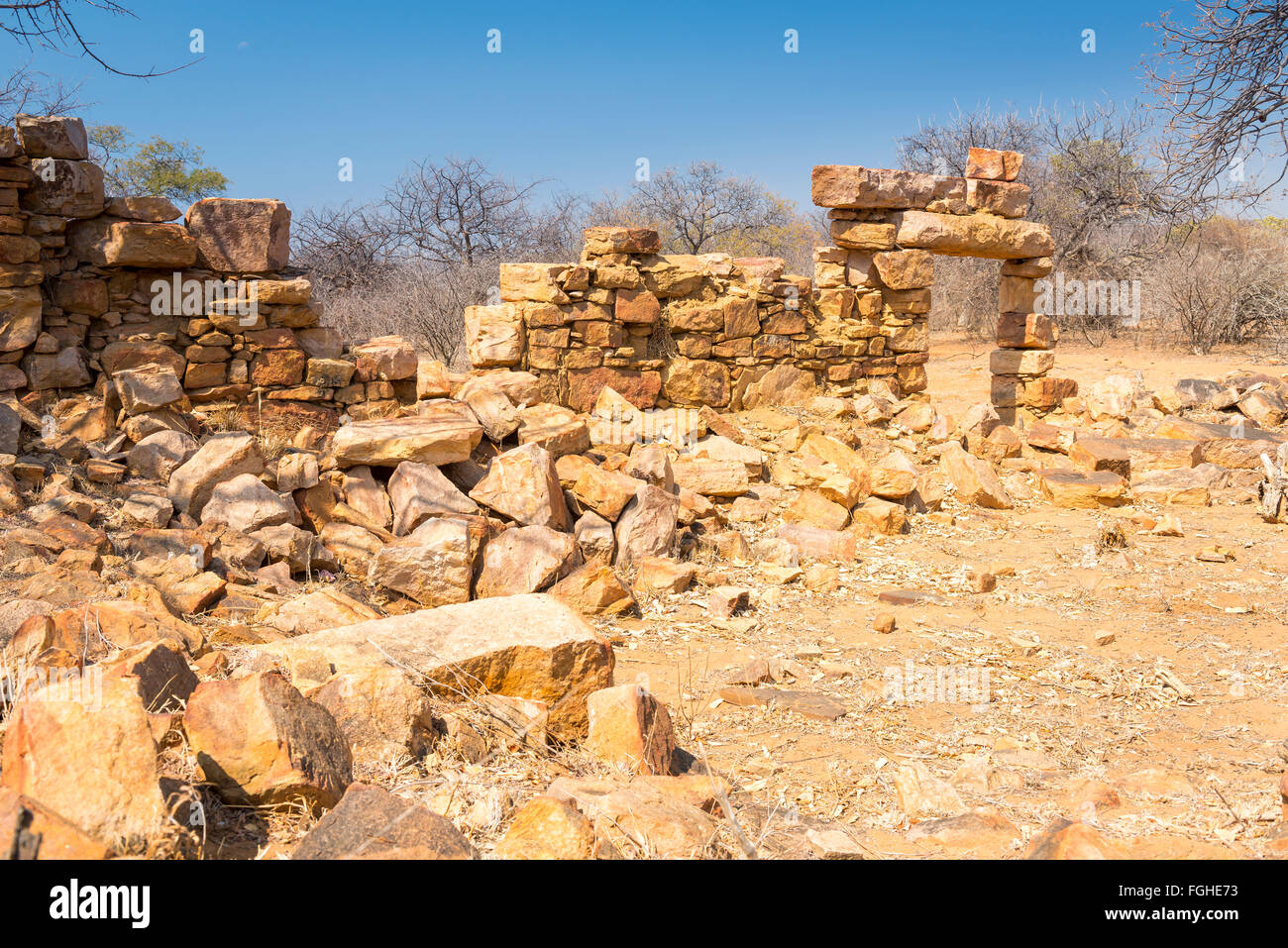 Palapye Ruinen gebaut aus Stein in ländlichen Botswana, Afrika Stockfoto