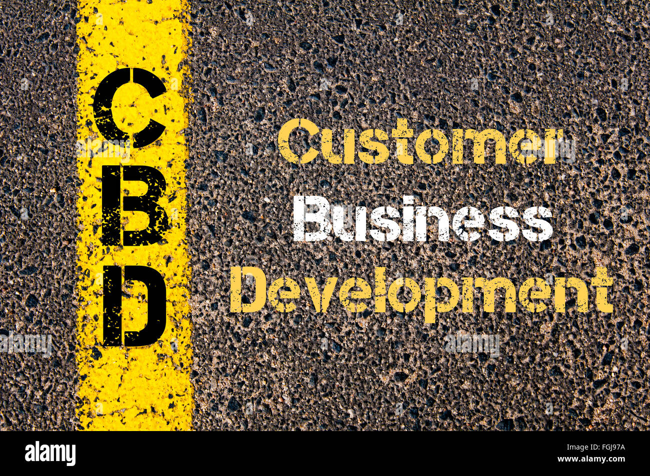 Konzept-Bild des Business Abkürzung CBD Customer Business Development über Straße Markierung gelber Farbe geschrieben Stockfoto