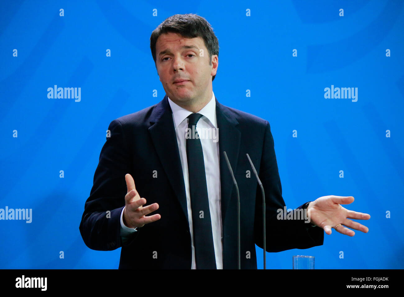 Matteo Renzi - Treffen der dt. Bundeskanzlerin Mit Dem Italienischen Ministerpraesidenten, Bundeskanzleramt, 29. Januar 2016 werden Stockfoto