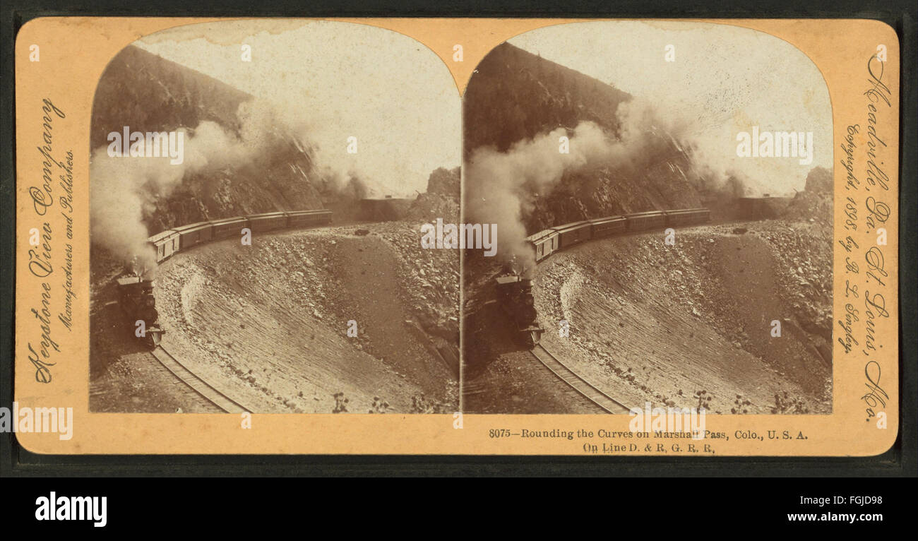 Rundung der Kurven auf Marshall übergeben, Colorado, USA Auf Linie D. & R.G.R.R, aus Robert N. Dennis Sammlung von stereoskopischen Ansichten Stockfoto