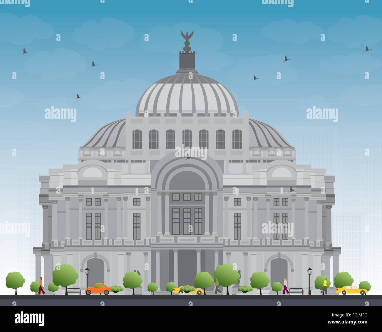 Der Palast der schönen Künste/Palacio de Bellas Artes in Mexico City, Mexiko. Vektor-Illustration. Geschäftsreisen und Tourismus-Konzept Stock Vektor