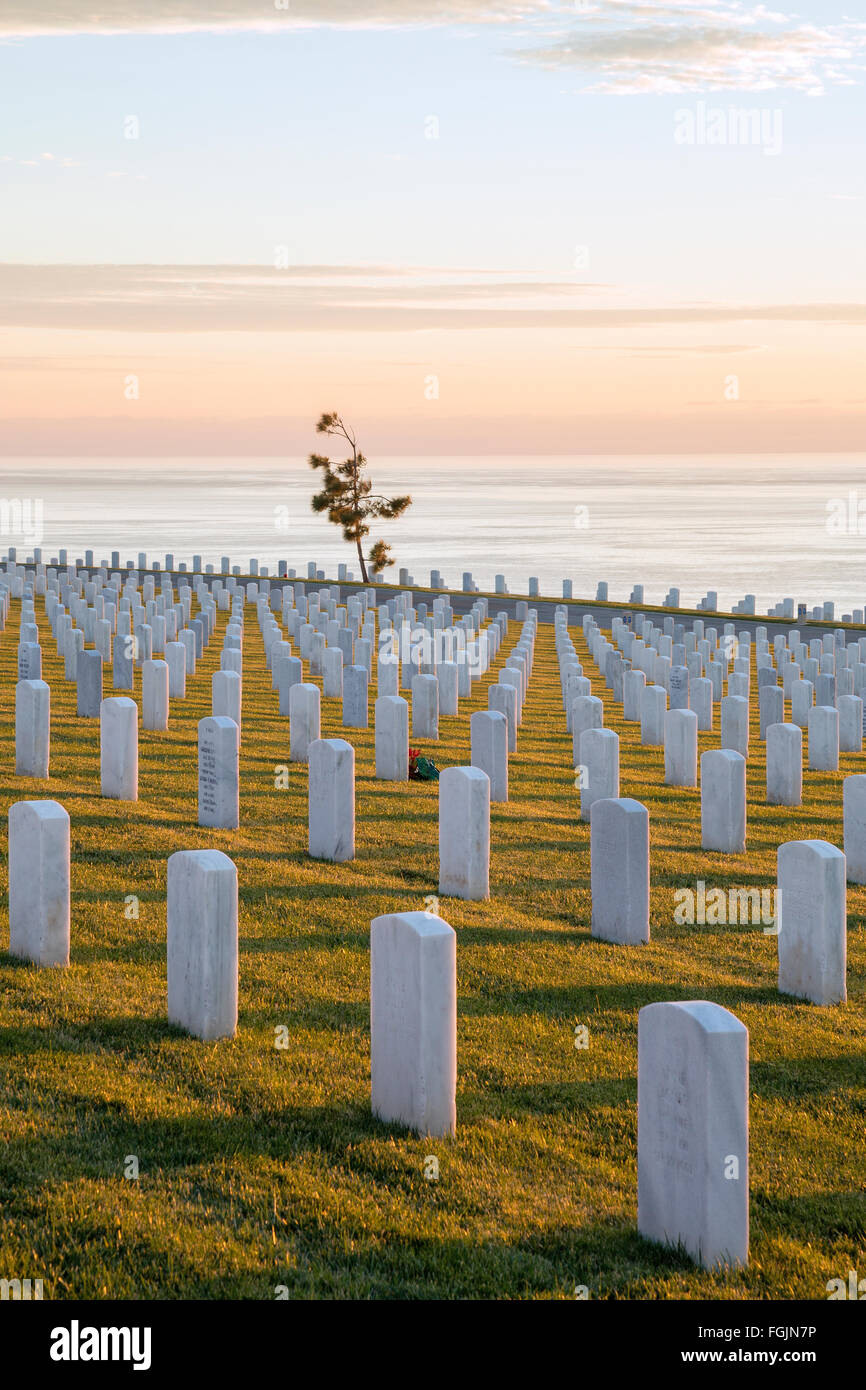 Veteran Friedhof bei Sonnenuntergang, San Diego, Kalifornien Stockfoto