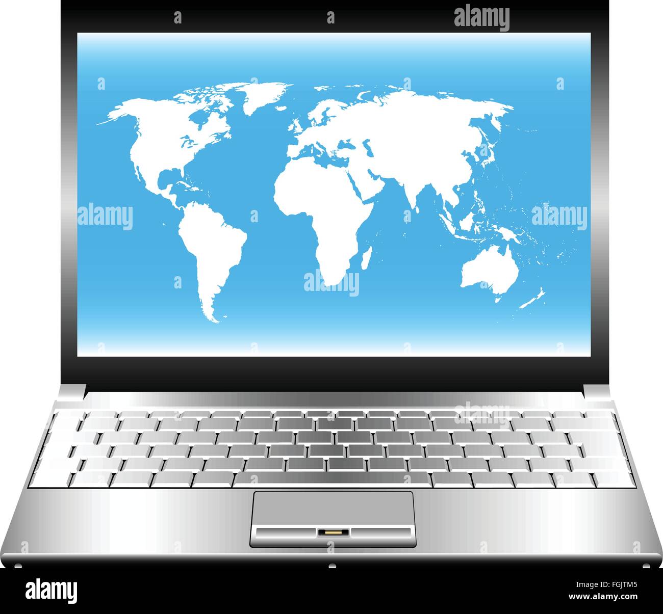 Vektor-Bild des Laptops mit Weltkarte auf dem Bildschirm. Stock Vektor