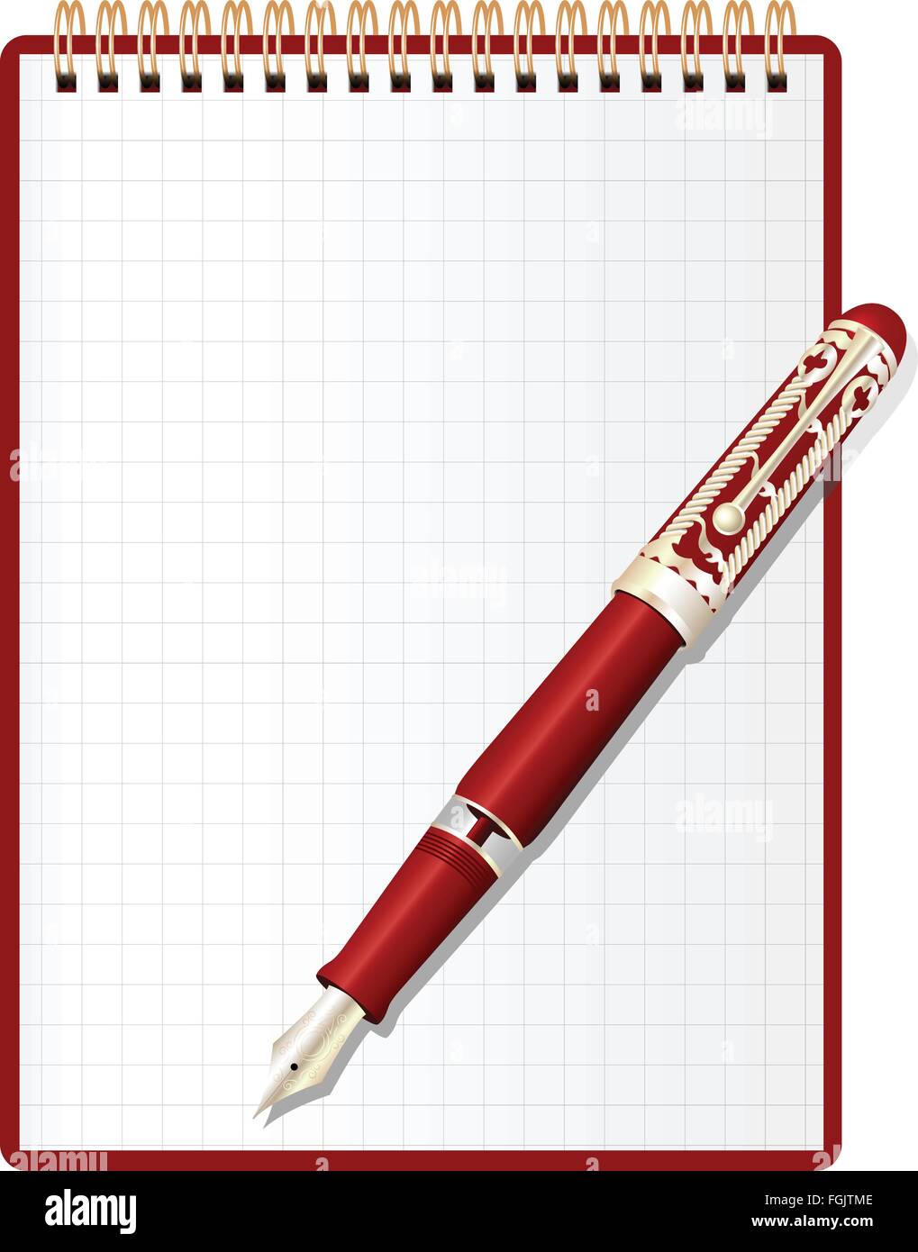 Offene rot Notizblock und eleganten Kugelschreiber. Stock Vektor