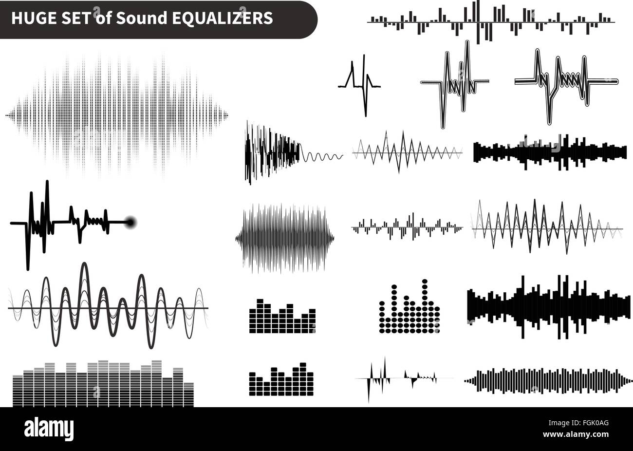 Riesige Vektor-Schallwellen-Set. Audio-Equalizer-Technologie, Puls-Musical. Vektor-illustration Stock Vektor