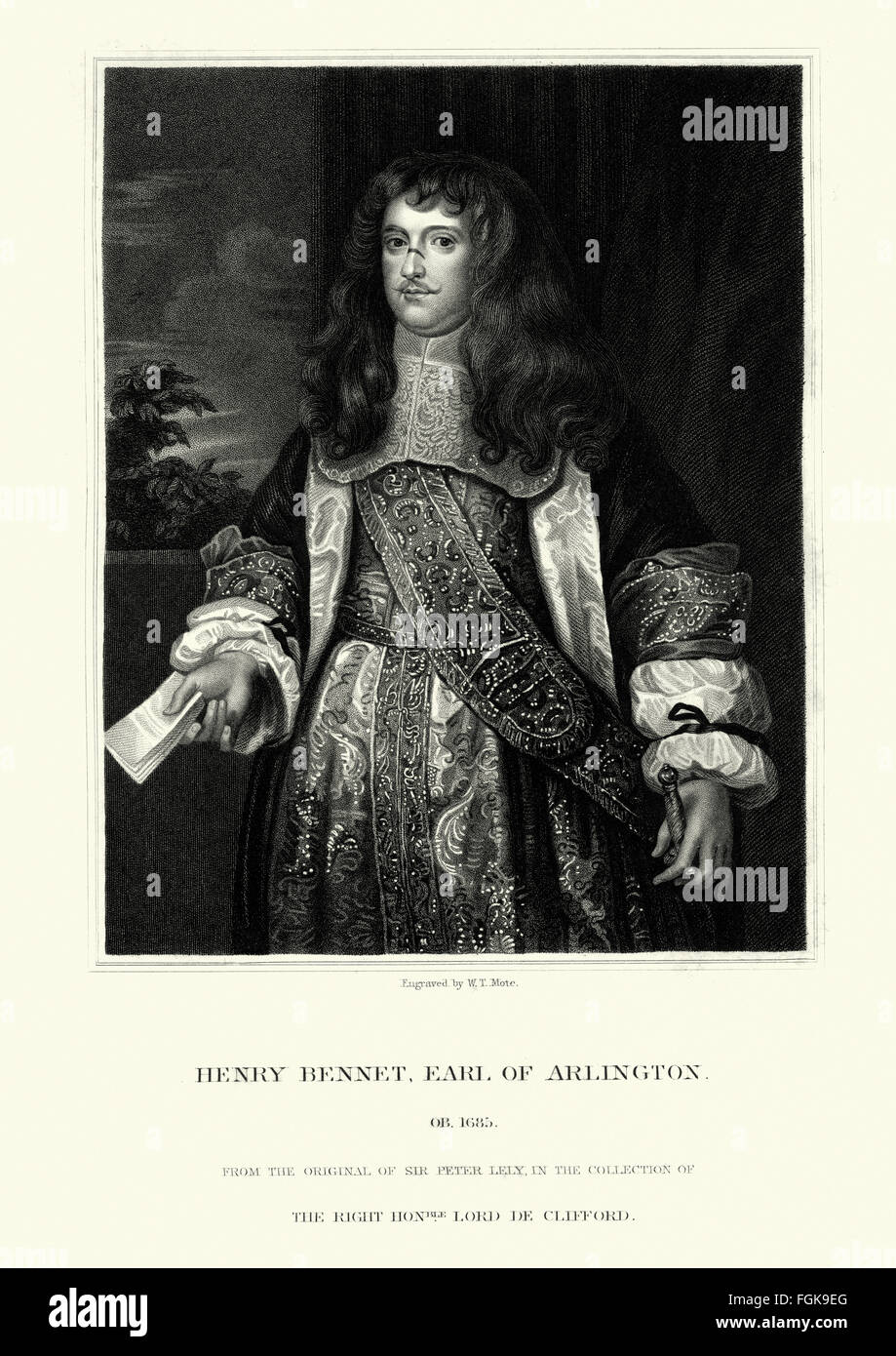 Porträt von Henry Bennet, 1. Earl of Arlington 1618 bis 1685 ein englischer Staatsmann. Er erhielt eine Wunde auf der Brücke der Nase Stockfoto