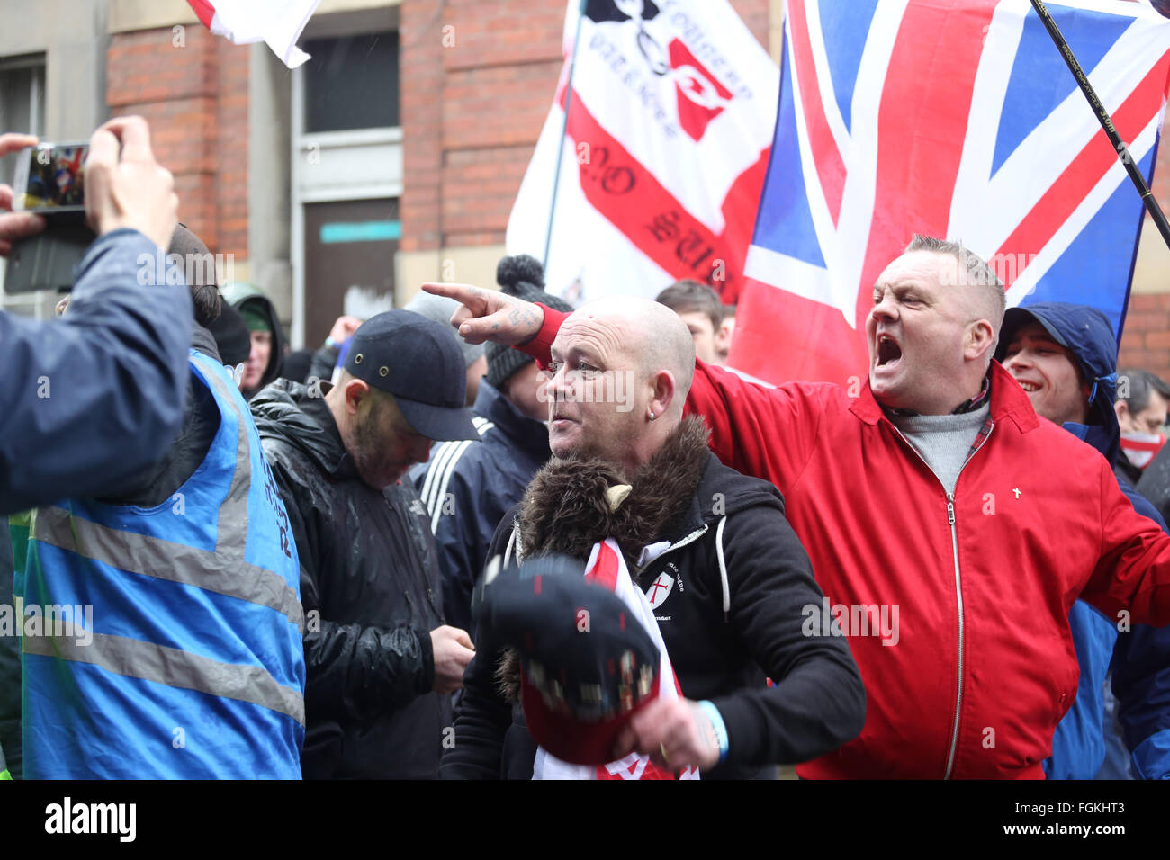 Preston, Lancashire, UK. 20. Februar 2016. EDL-Protest in Preston, UK. Preston, UK 20. Februar 2016 Credit: Barbara Koch/Alamy Live-Nachrichten Stockfoto