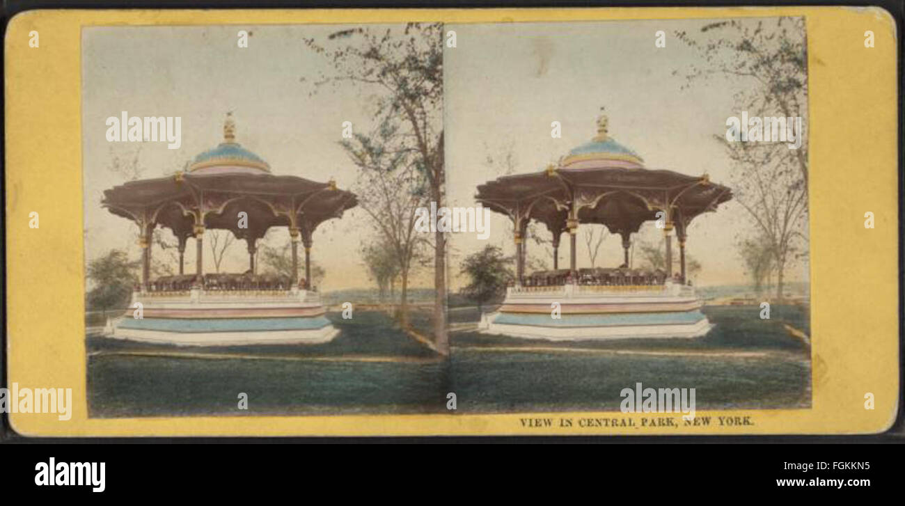 Ansicht im Central Park, New York. Musiktempel. (Hand-farbige Ansicht.), aus Robert N. Dennis Sammlung von stereoskopischen Ansichten Stockfoto