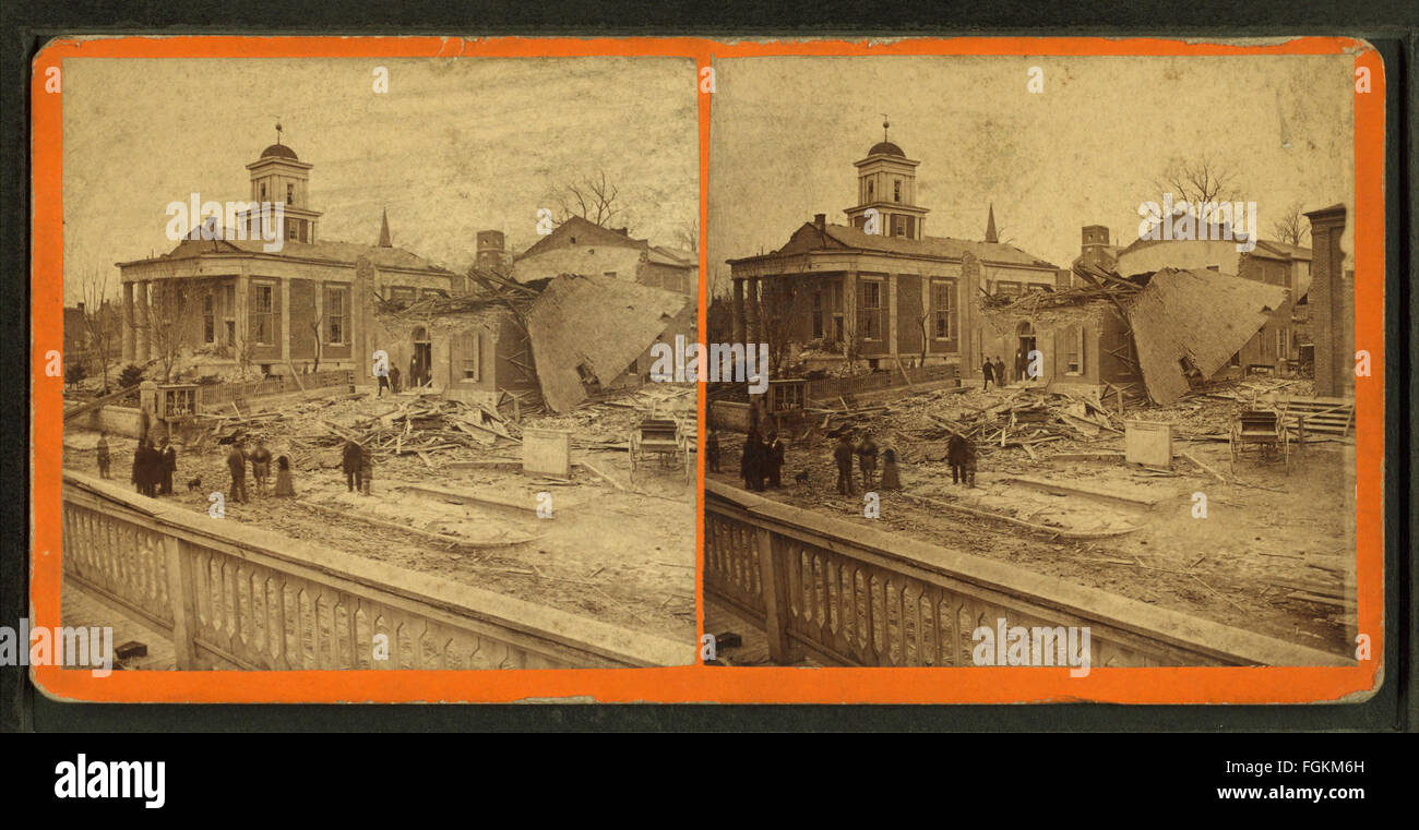 Ansicht des evangelischen Orphan Home, St. Louis Co. vor und nach dem Brand von Goebel, Rudolph, 1835-1923 Stockfoto