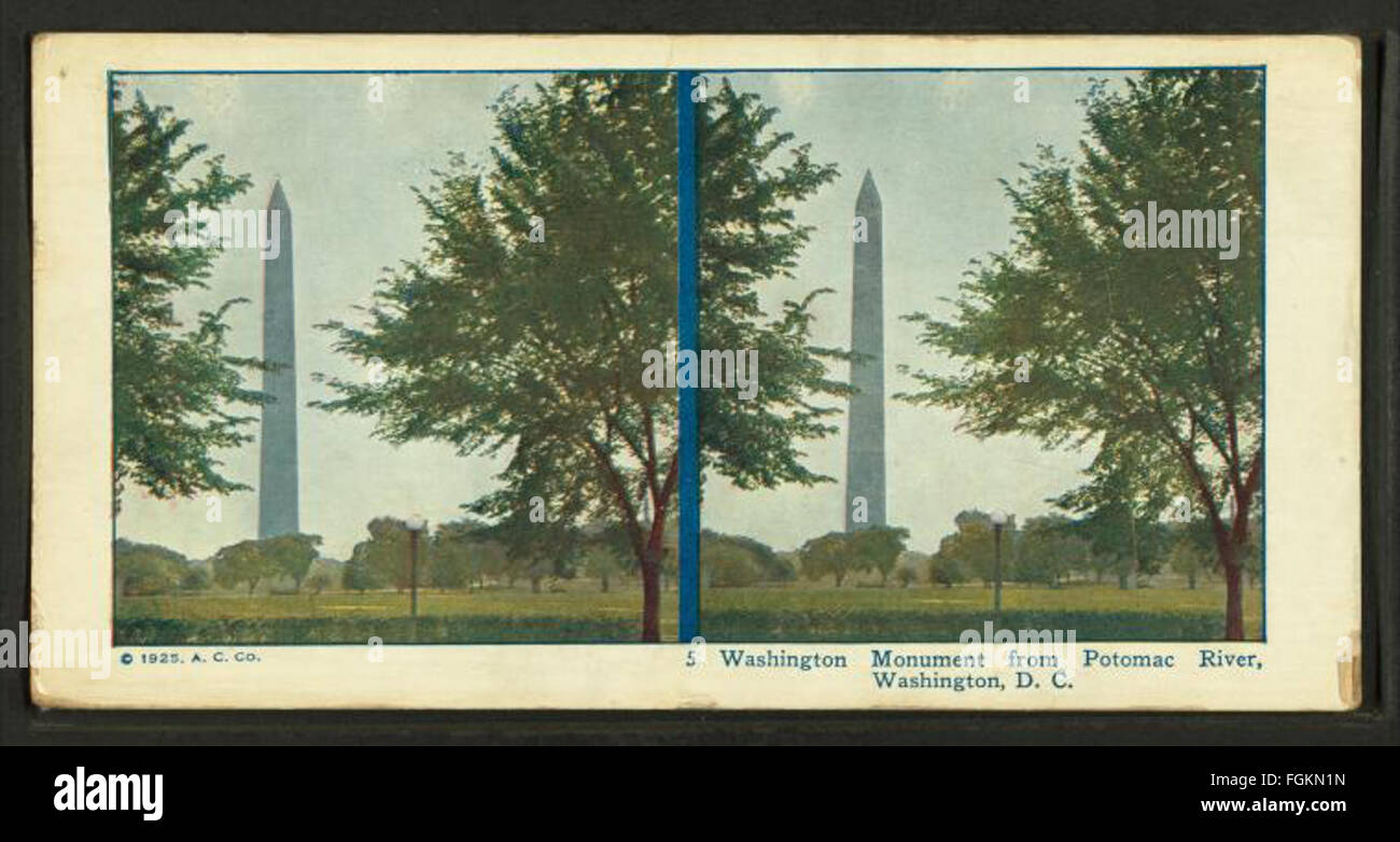 Washington Monument aus Potomac River, Washington, D.C., von A.C. Co. Stockfoto