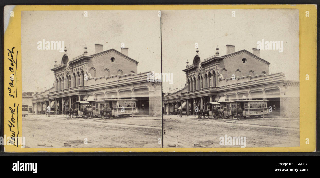 3rd Avenue Railroad Depot, aus Robert N. Dennis Sammlung von stereoskopischen Ansichten Stockfoto