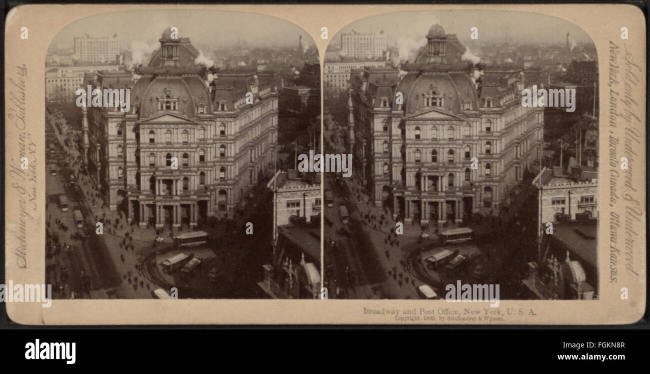 Broadway und Post, New York, USA, aus Robert N. Dennis Sammlung von stereoskopischen Ansichten Stockfoto