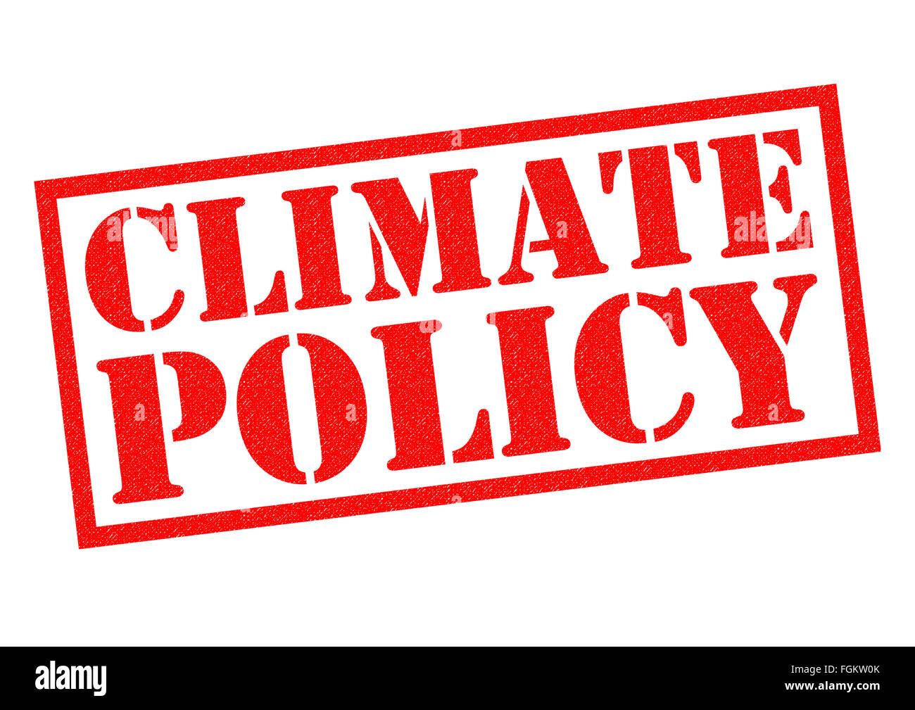 Klimapolitik roten Stempel auf einem weißen Hintergrund. Stockfoto