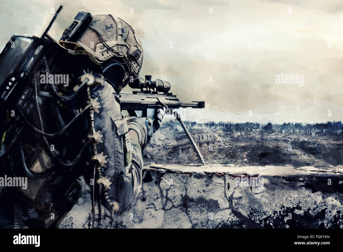 Futuristische Armee Scharfschütze Stockfoto