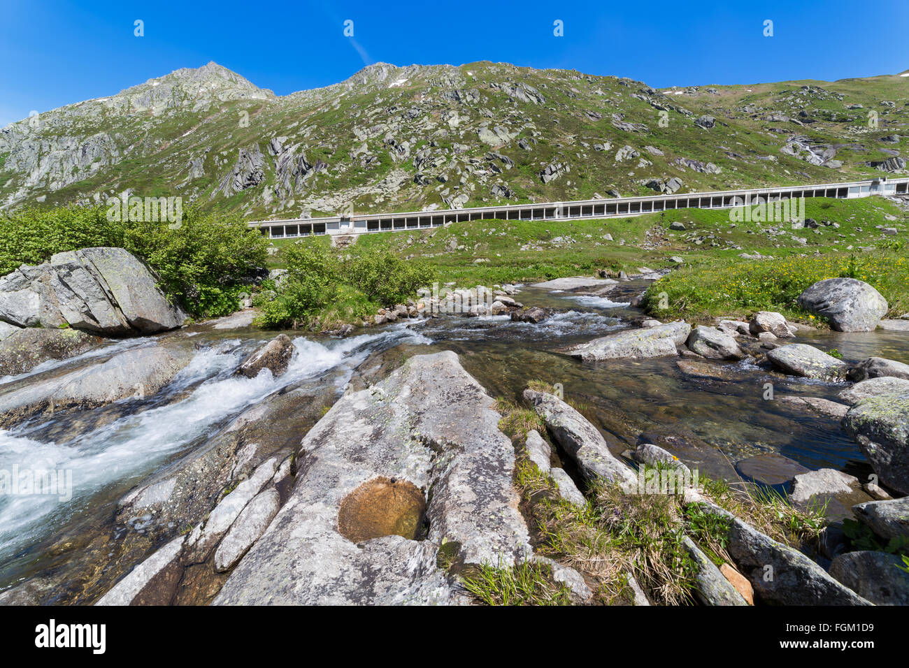 Historische Gotthard pass Road, Alpen, Schweiz Stockfoto