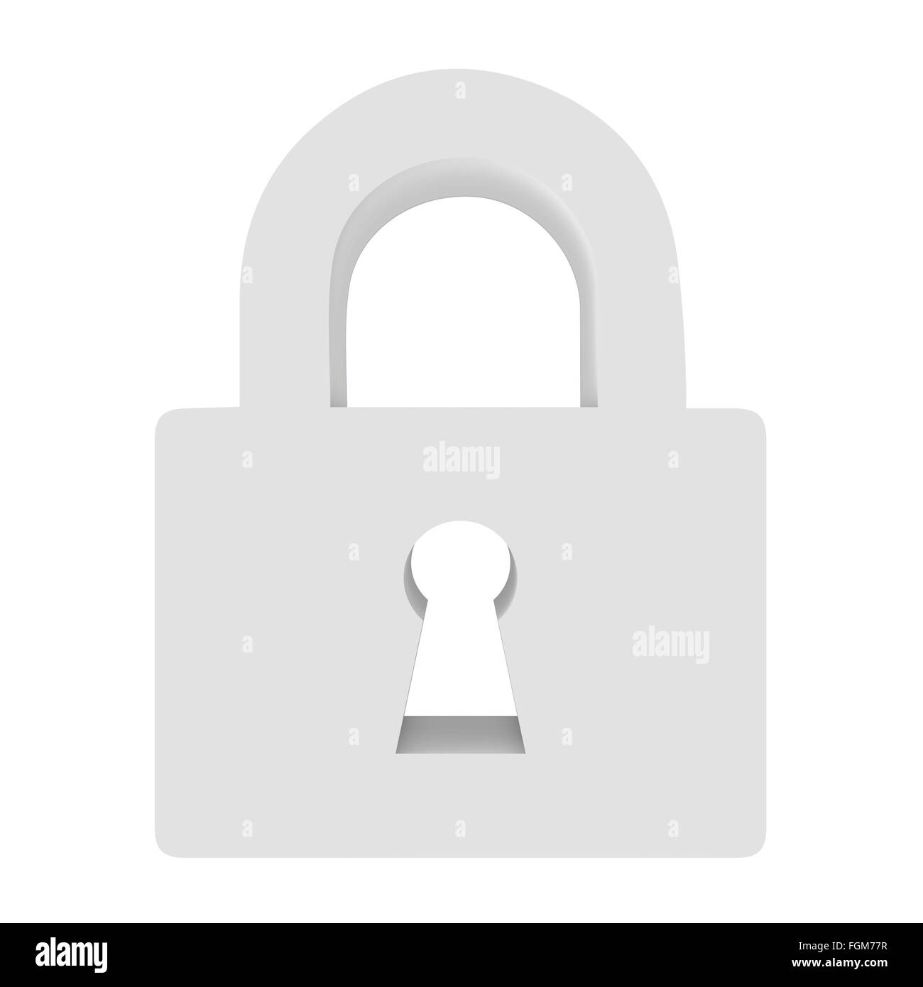 Schloss-Symbol auf einem weißen Hintergrund isoliert. 3D Rendering-Nahaufnahme Stockfoto