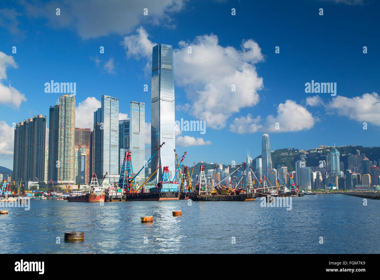 Skyline von International Commerce Centre (ICC) und Hong Kong Island, Hongkong, China Stockfoto