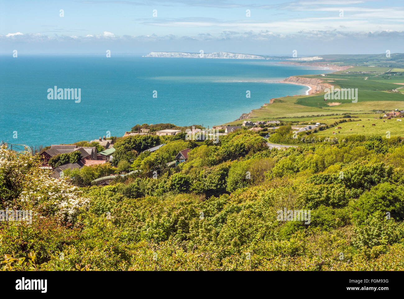 Südliche Küstenlandschaft auf der Isle of Wight, Südengland, vom Blackgang Viewpoint aus gesehen Stockfoto
