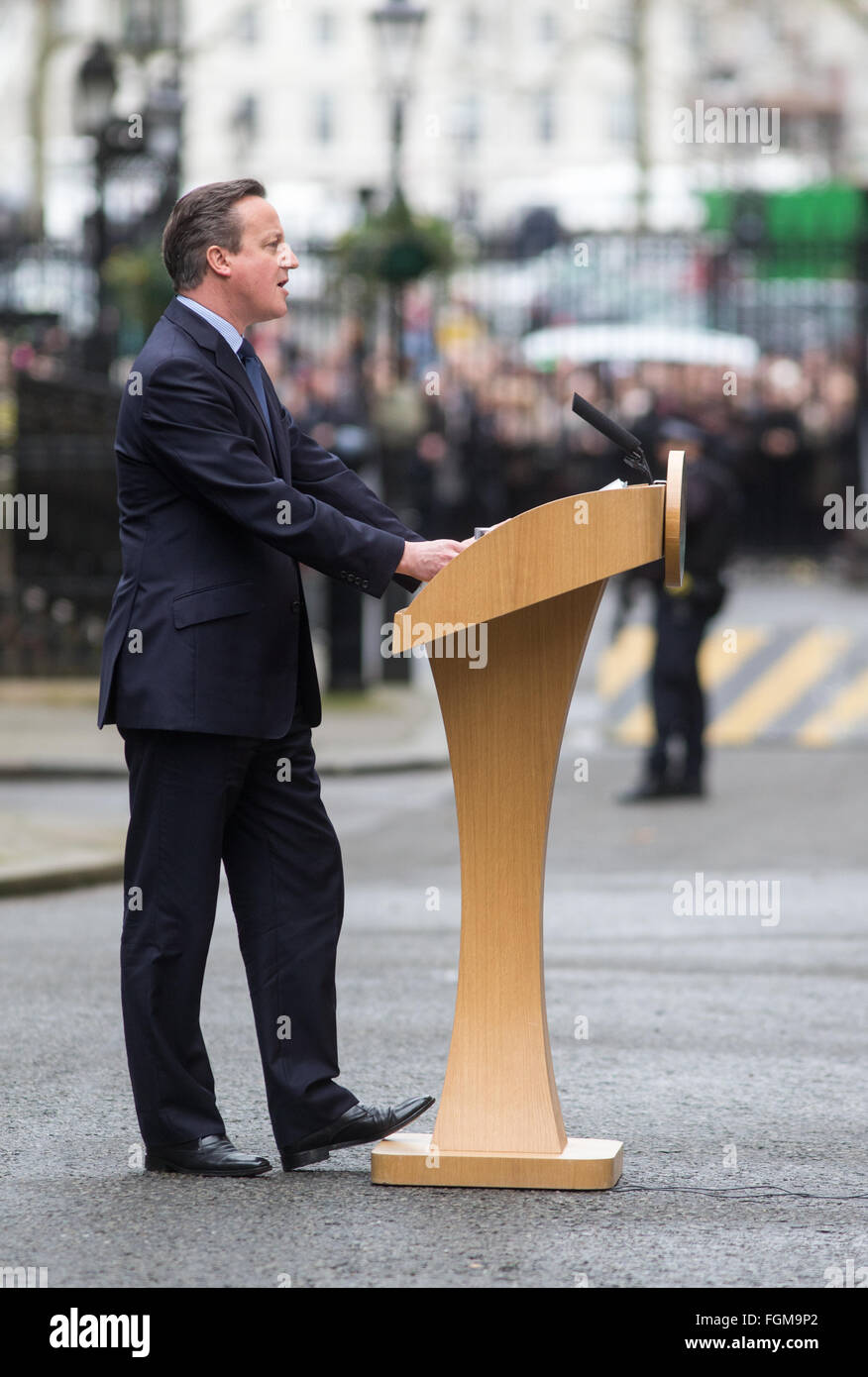 Premierminister David Cameron, macht eine Aussage in der Downing Street über das EU-referendum Stockfoto