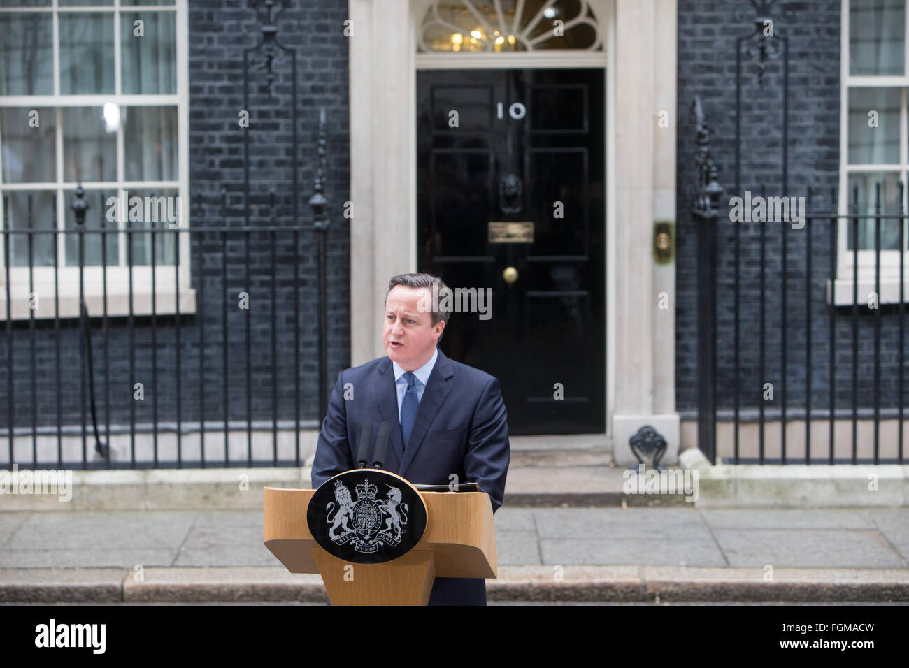 Premierminister David Cameron, macht eine Aussage in der Downing Street über das EU-referendum Stockfoto