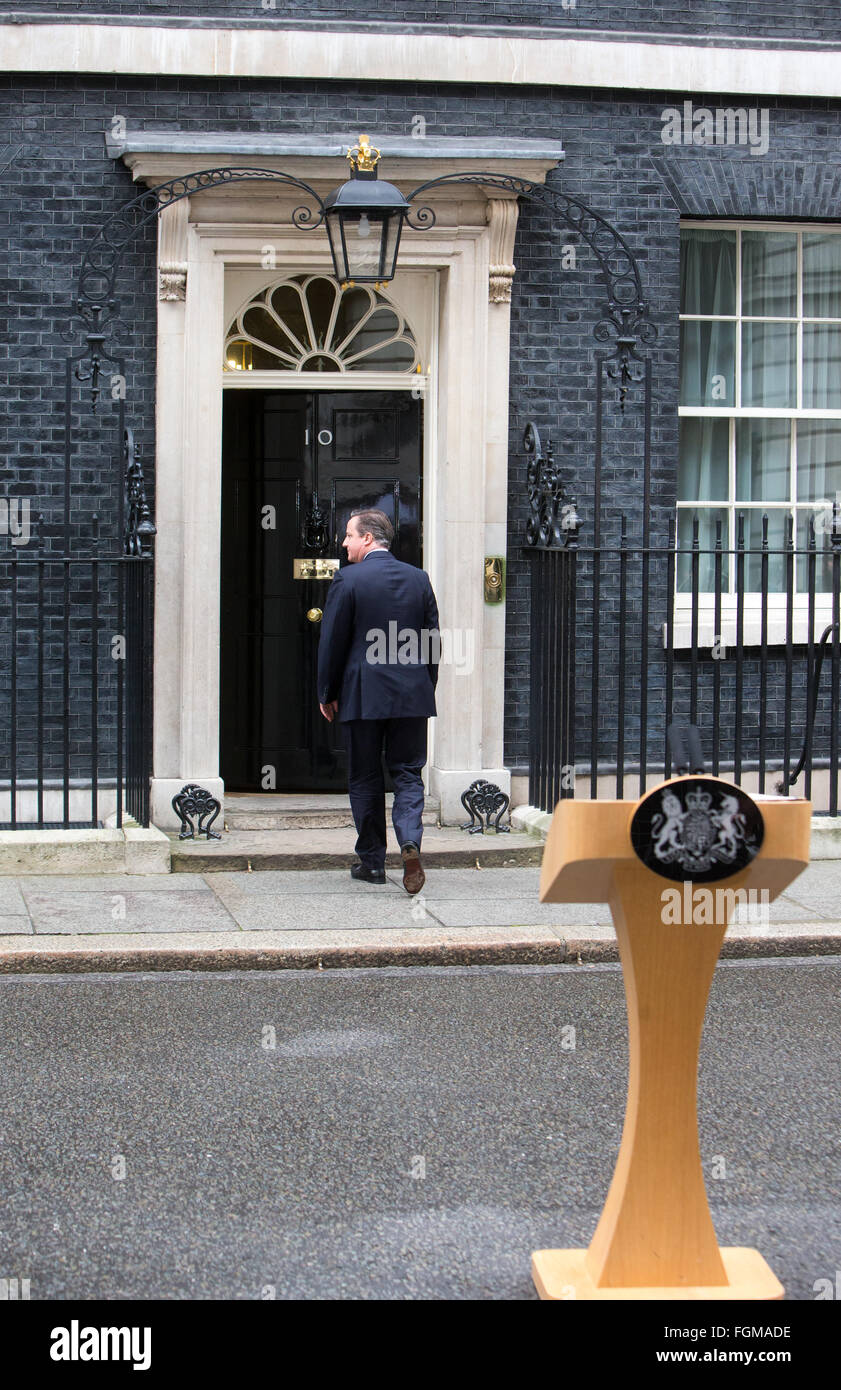 Premierminister David Cameron, macht eine Aussage in der Downing Street über das EU-referendum Stockfoto