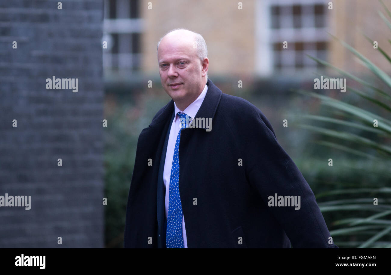 Chris Grayling, Führer des House Of Commons und den Herrn Präsidenten des Rates, in 10 Downing Street für eine Kabinettssitzung Stockfoto