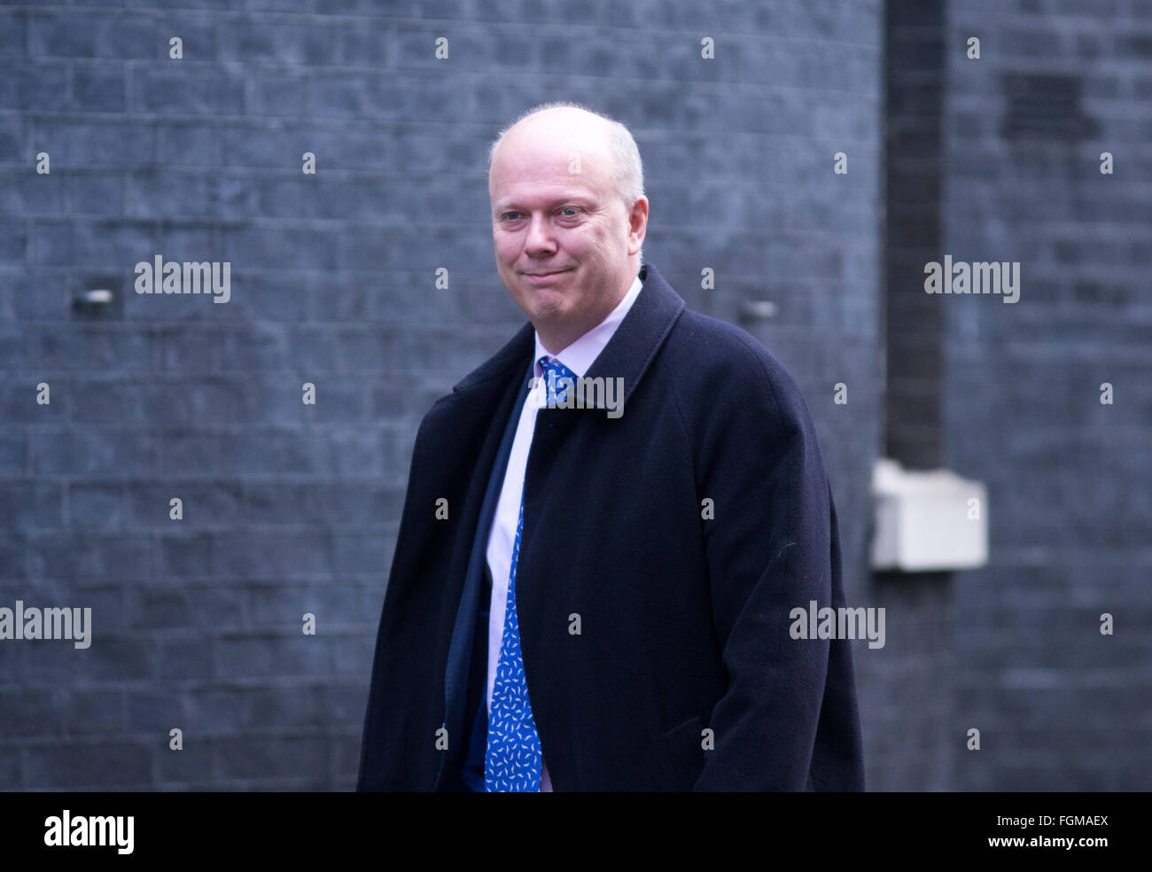 Chris Grayling, Führer des House Of Commons und den Herrn Präsidenten des Rates, in 10 Downing Street für eine Kabinettssitzung Stockfoto