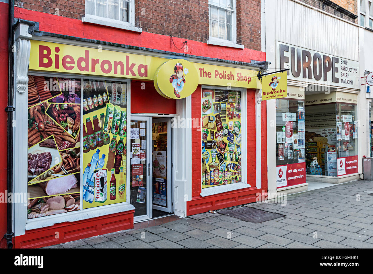 Polen und Europa Geschäfte in Hereford, England, UK Stockfoto
