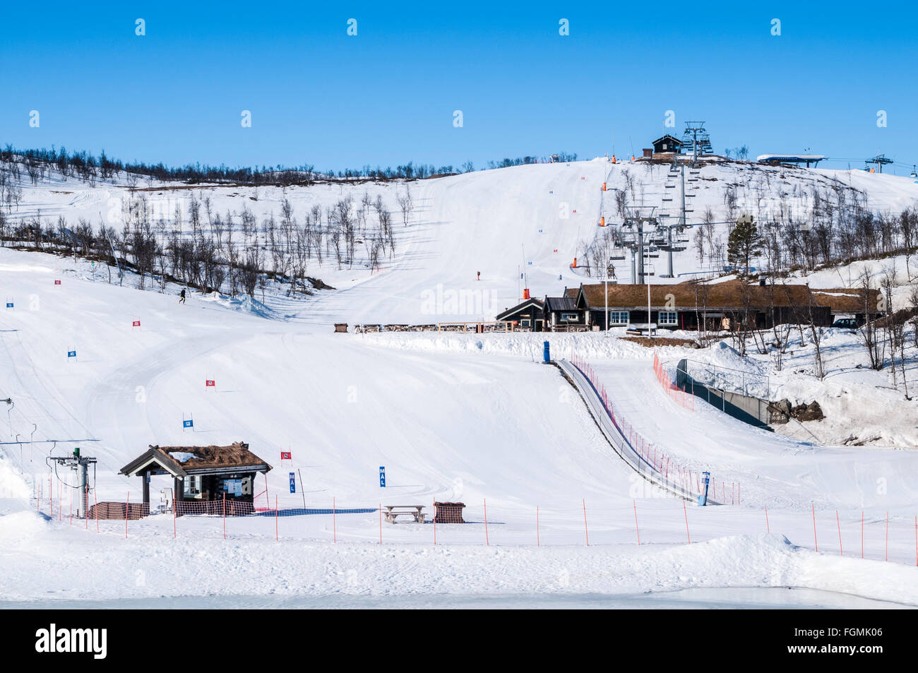 Geilo Fjellandsby Ski & Artment Komplex, einige Kilometer südlich von Geilo, winter, Buskerud, Norwegen Stockfoto