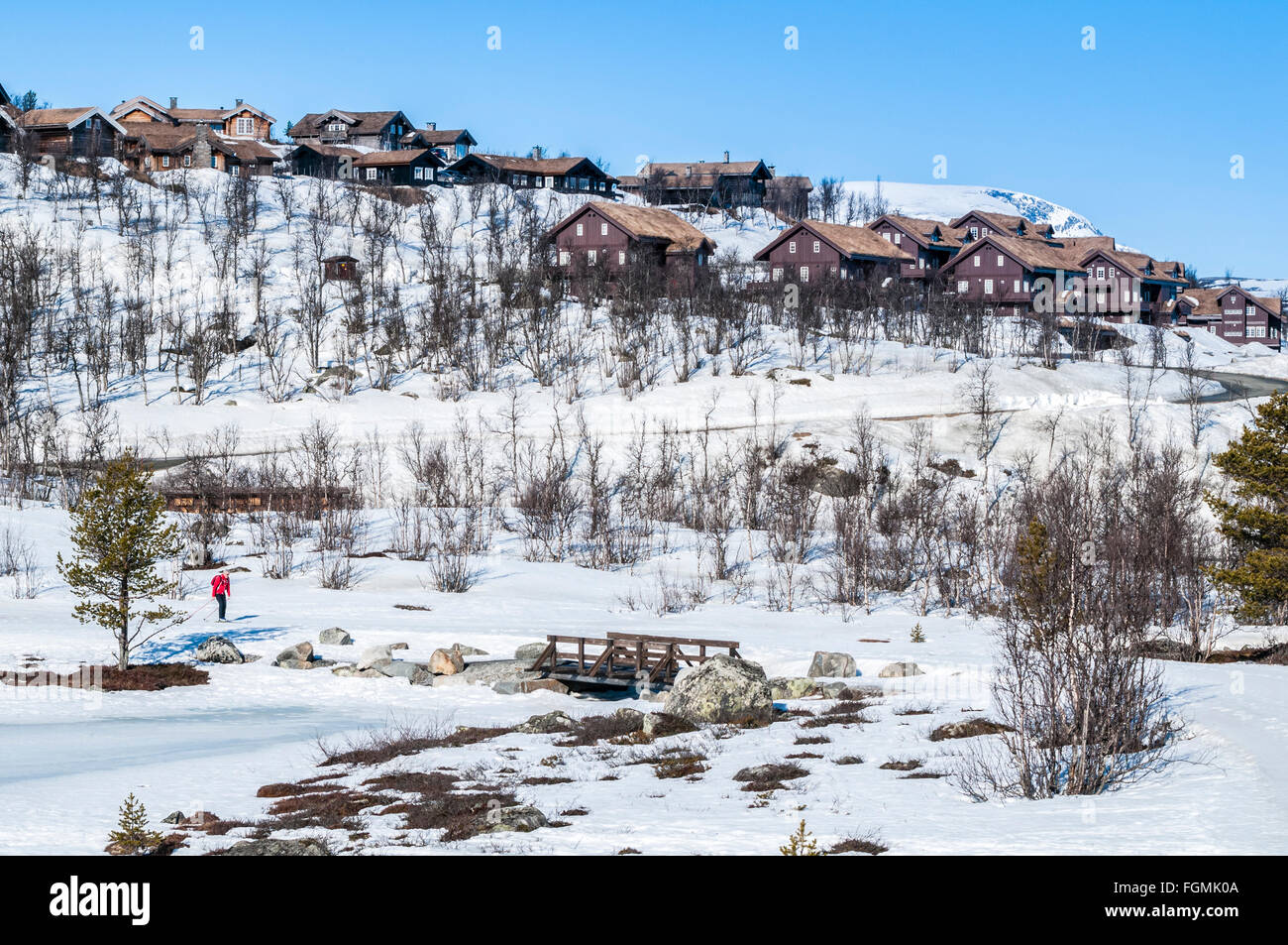 Geilo Fjellandsby Ski & Artment Komplex, einige Kilometer südlich von Geilo, winter, Buskerud, Norwegen Stockfoto