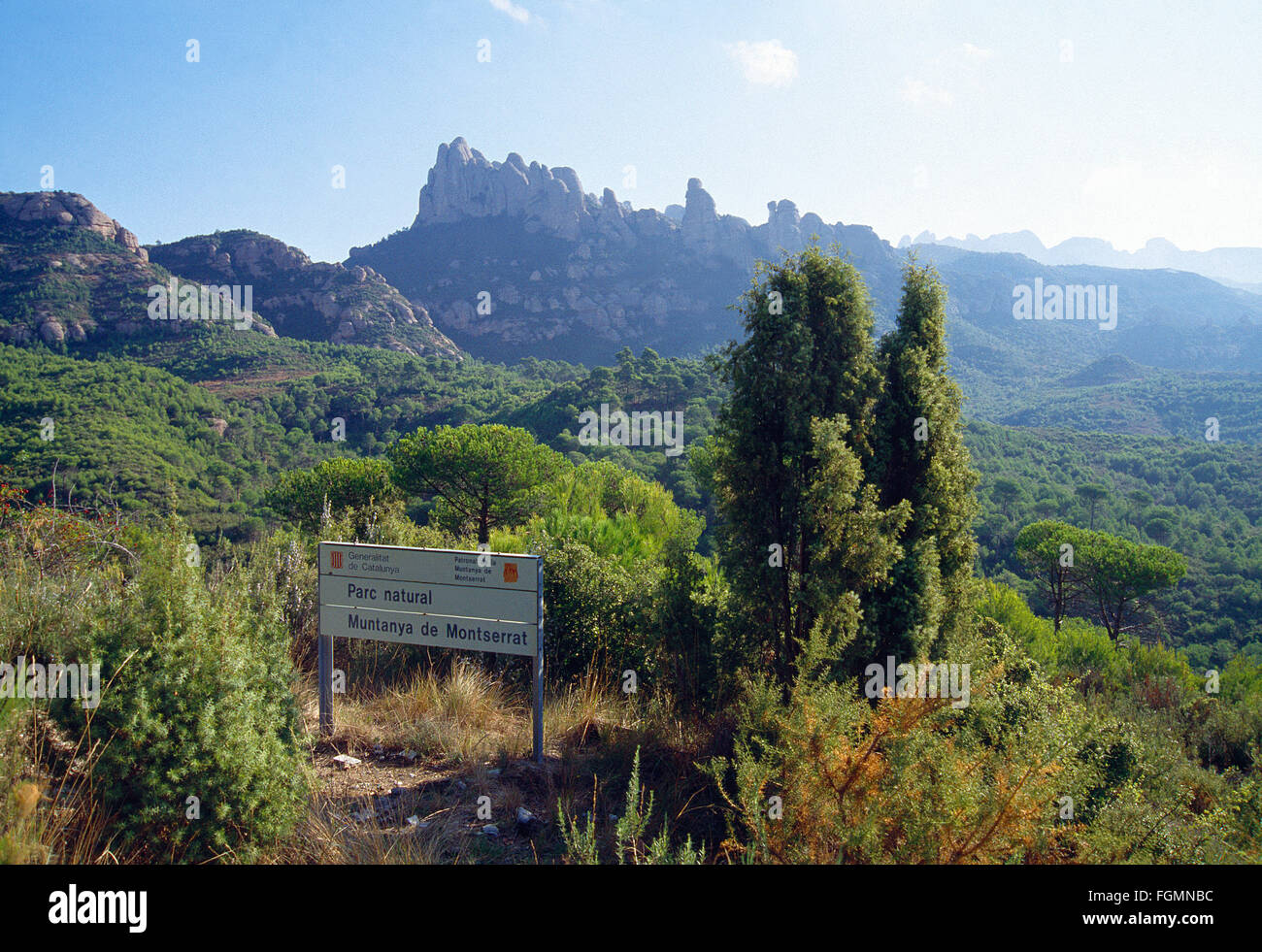 Landschaft. Naturschutzgebiet Montaña de Montserrat, Barcelona Provinz, Katalonien, Spanien. Stockfoto