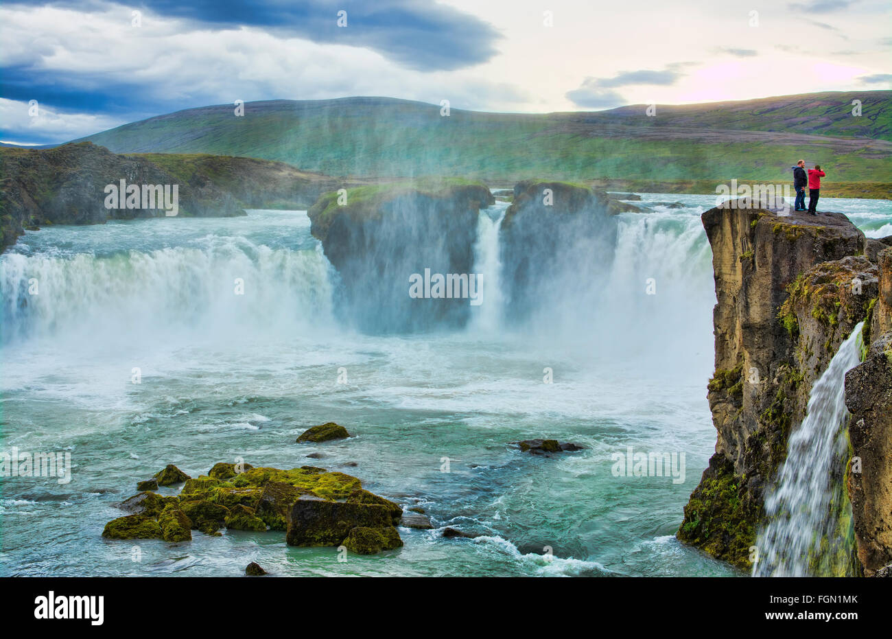 Island Godafoss Wasserfälle Wasserfälle in North Central Island auf der Ringstraße Stockfoto