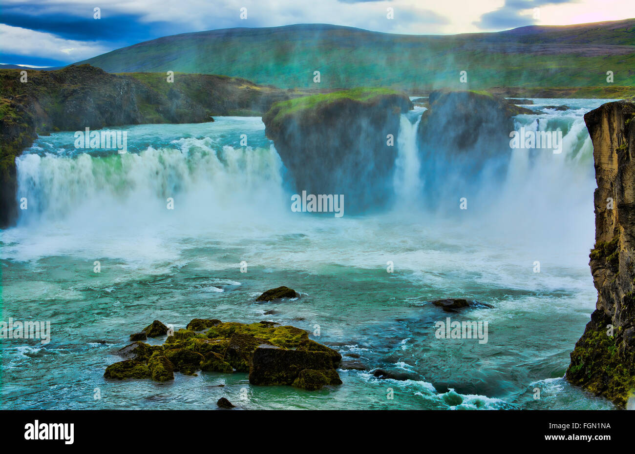 Island Godafoss Wasserfälle Wasserfälle in North Central Island auf der Ringstraße Stockfoto