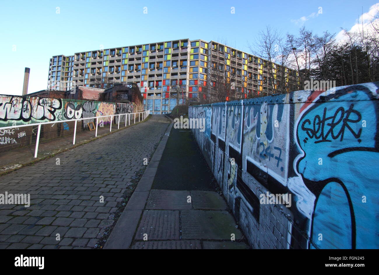 Regenerierte Wohnungen in der Siedlung Park Hill in Sheffield, South Yorkshire, England UK - 2016 Stockfoto