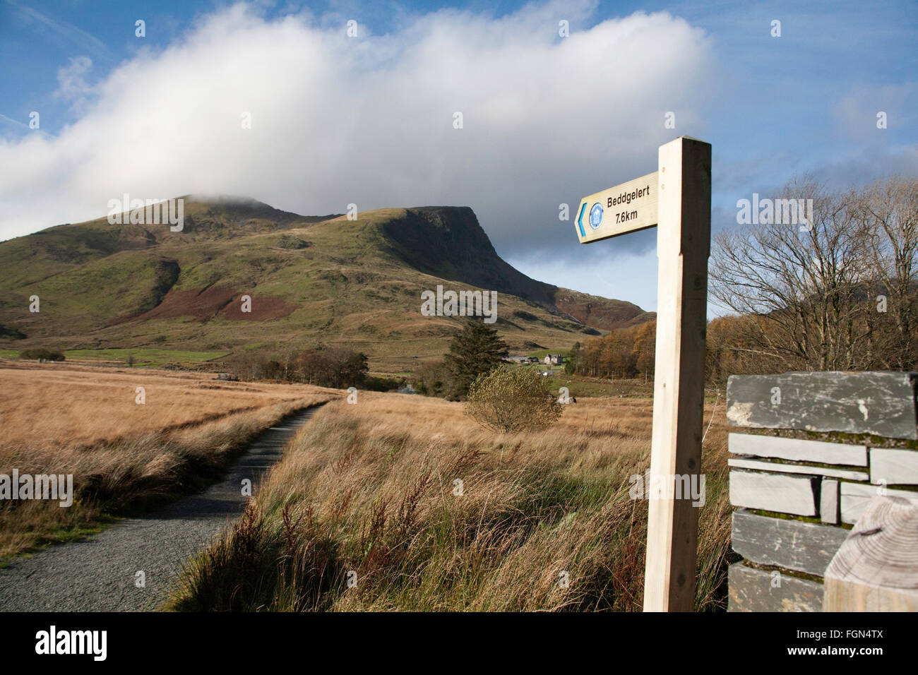 Y-Garn Nordende des The Nantlle Ridge aus dem Weg zu Beddgelert Rhyd Ddu Snowdonia Gwynedd North Wales Stockfoto