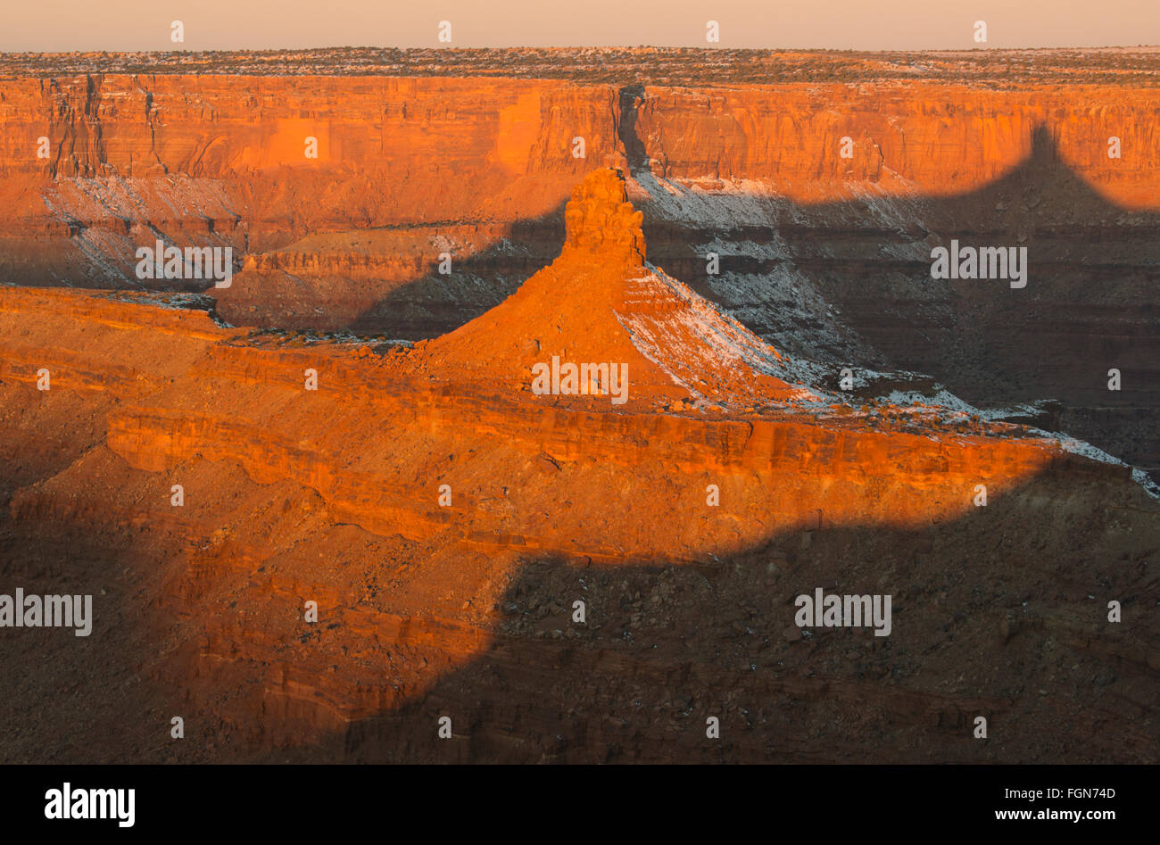 Tafelberge aus Sandstein im Morgengrauen, Colorado-River-Canyon, Dead Horse Point State Park, Utah Stockfoto